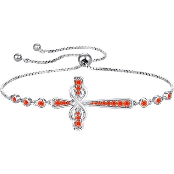 Cross 925 Sterling Silver Infinity Sideways Bracelet - B: 01-garnet-Jan
